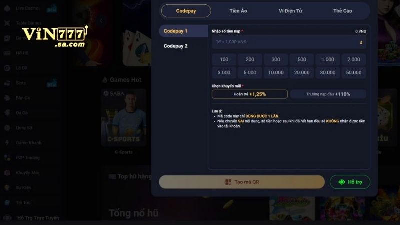 Các bước nạp tiền qua Codepay mất từ 1 đến 3 phút thực hiện